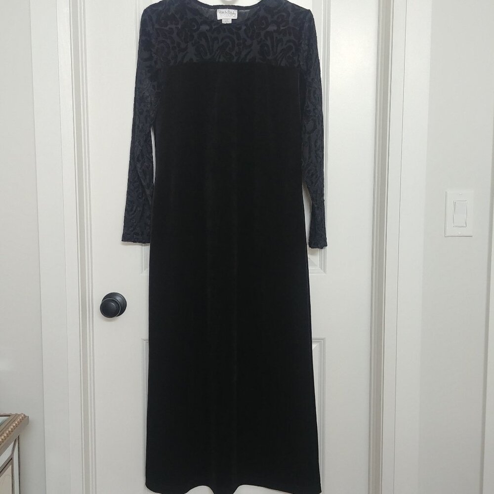 Diane von Furstenberg black velvet stretch midi maxi dress DVF sleeve de…